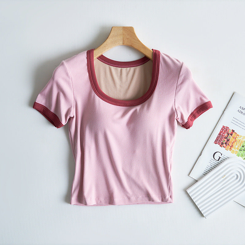 Macaron Contrast Built-In Bra Tshirt